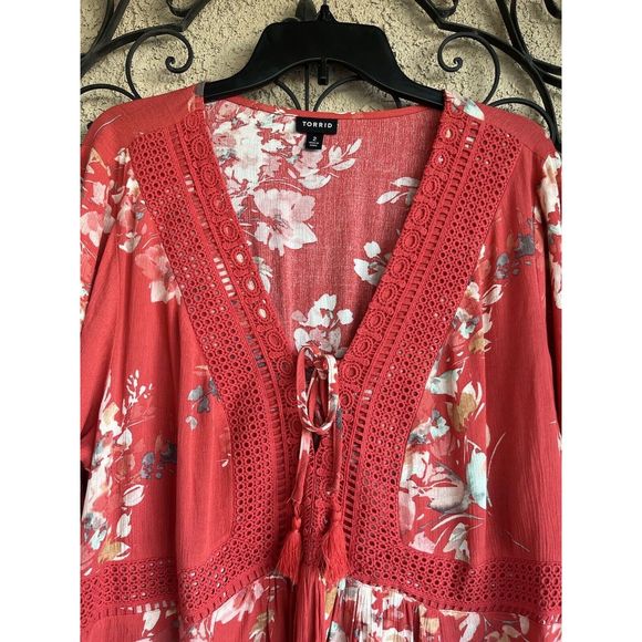 Torrid Babydoll Gauze Crochet Trim Top - Size 2X - Multicolored - Picture 5 of 10